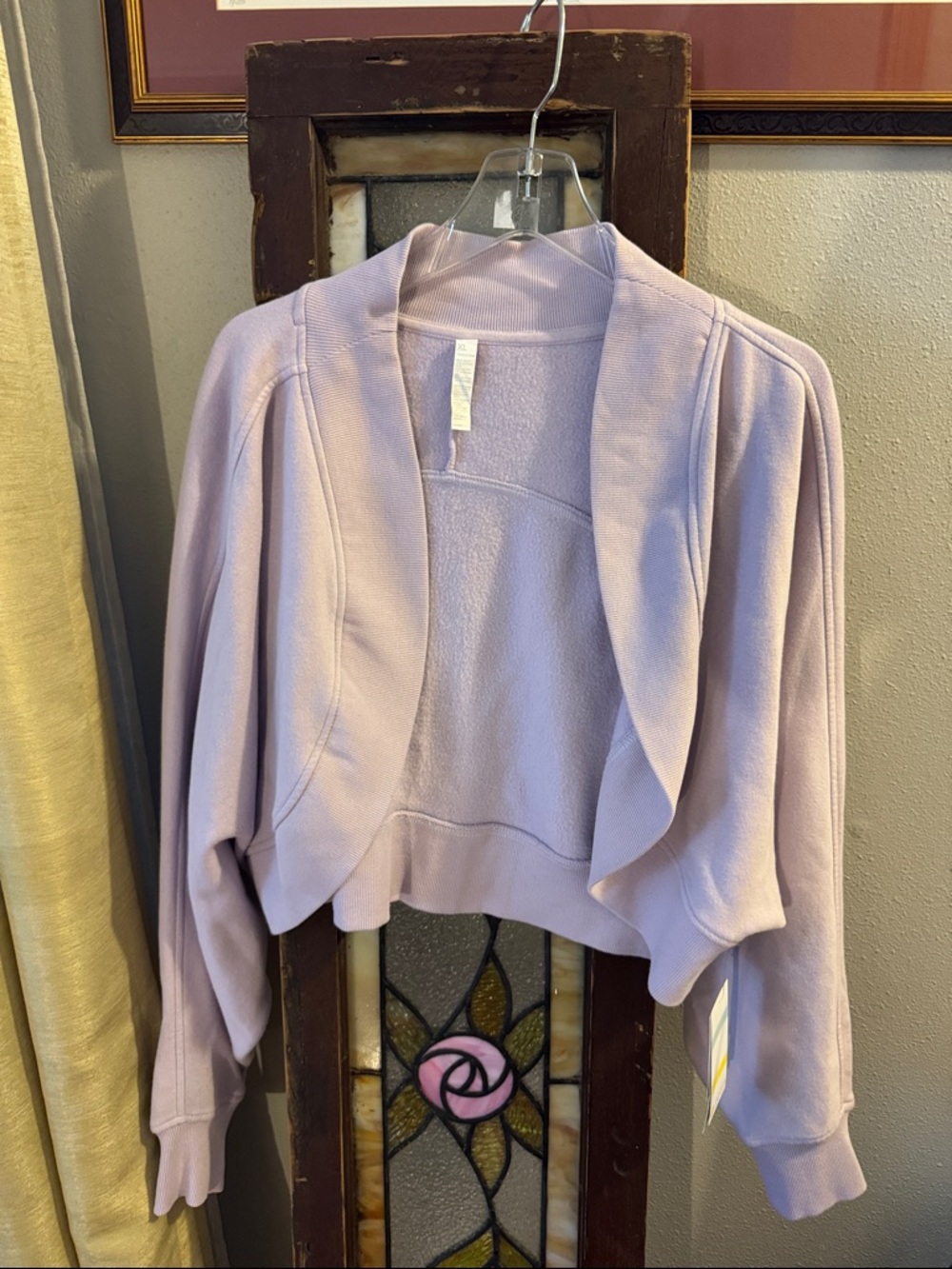 Zella Lilac Cropped Open-Front Sweater Shrug NWT Cloud Fleece
